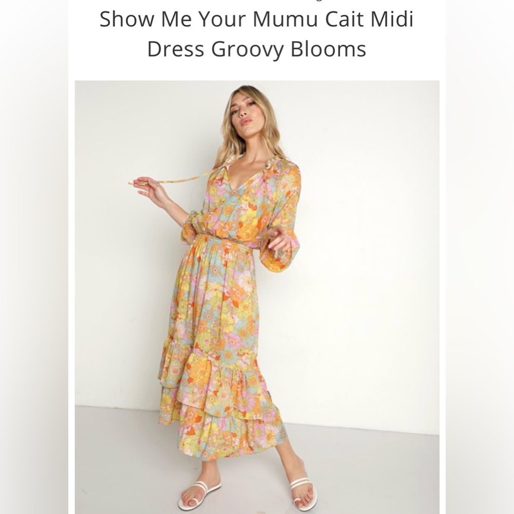 Show Me Your MuMuCait Midi Dress in Groovy Blooms NWT
